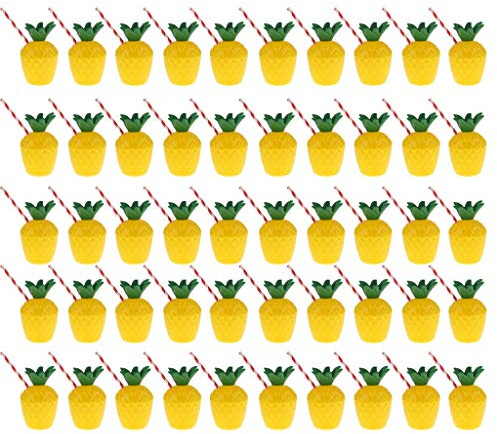 Tubayia 50 Stück Ananas Tassen Becher Trinkbecher mit Strohhalme für Strand Geburtstag Cocktail Party Tischdekoration