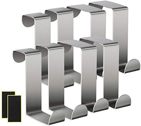ilauke Türhaken zum Einhängen,8er Türhaken aus Edelstahl in Z-Form,Wendbar Haken + 16 Schaumstoff-Puffer,Edelstahl Kleiderhaken Tür für Standarttür, Schublade,Schrank,Küche,Tasche,Handtuch – bis 5 kg