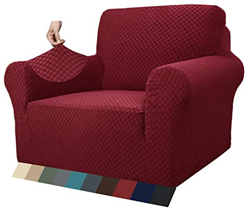 MAXIJIN Jacquard Sessel Wohnzimmer Sesselbezug Stretch für Wohnzimmer rutschfest Stuhlbezug Sofabezug 1 Sitzer für Hunde Haustiere mit Anti-Rutsch-Schäume (1 Sitzer, Weinrot)