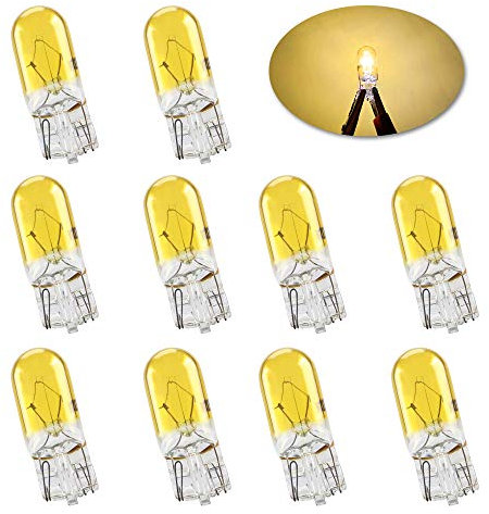 Sidaqi Standard Miniature T10 W5W Halogen Bulbs Bright Yellow 194 168 501 Wedge Daytime Running Lights DRL Side Maker Dashboard light Brake Tail Reverse Fog bulbs-10PCS