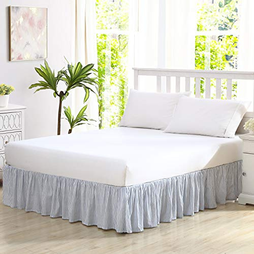Laura Ashley Accueil – Jupe de lit à Volants en Coton, décoration d'intérieur légère avec Style Classique (Bleu, lit Double)