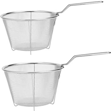 Cabilock 2 x Frittiernetz, feinmaschiges Edelstahlsieb, Siebkorb mit Griff, Küche, runder Draht, Frittierkorb, Edelstahldraht, Skimmer zum Braten von Lebensmitteln, Pasta, Spaghetti, Nudeln