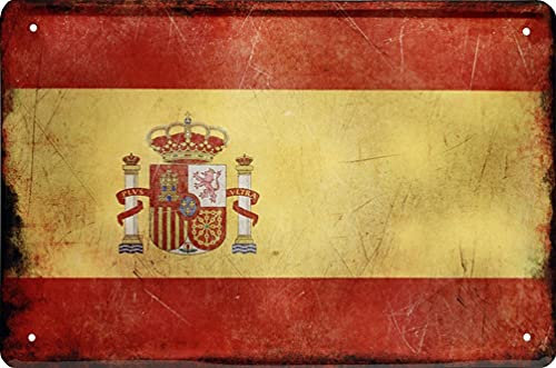 WOGEKA ART Cartel de chapa retro – Bandera Nacional de España – Divertido mensaje idea de regalo cumpleaños Navidad decoración 20 x 30 cm diseño vintage