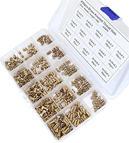 sicherungsmuttern sortiment, 450pcs. M2 M3 M4. Kits Messing-Injektionsmutter Kupfereinsatz Rändelmuttern Rändelmutter