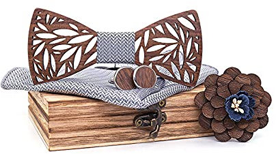 Mr.Van Papillon Legno Uomo Set di Papillon Fatto a Mano, Misura Regolabile, Stile Classico, Scatola di Legno (Inclusi Gemelli, Spilla, Fazzoletto E Papillon) Per Feste Di Matrimonio
