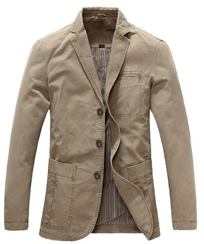 Allthemen Herrkavaj sportig slim fit blazer bomull fritidsjacka använd look sportjacka, kaki, M