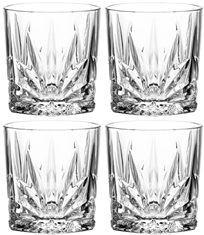Leonardo Capri Trink-Gläser, 4er Set, spülmaschinenfeste Saft-Gläser mit Relief, Facetten-Schliff Wasser-Glas, Trink-Becher aus Glas, 220 ml, 022773