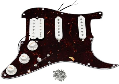 FLEOR Alnico 5 SSH Prewired Strat Pickguard Loaded Pickguard Humbucker Pickup Set, Braun Tortoise Shell