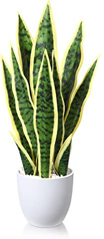 SOGUYI Pianta Finta 40cm Sansevieria Piante Finte da Interno Esterno con Vaso Plastica Pianta Artificiale per Decorazioni Balconi Casa Ufficio Scrivania Cucina Moderna Design(1 Pezzi)