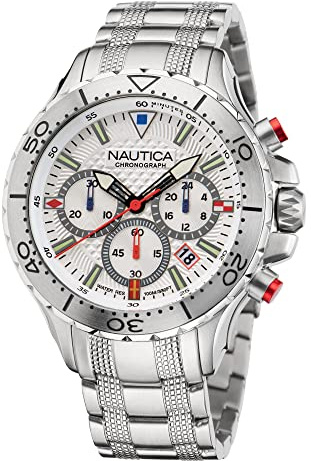 Nautica - Correa de Acero Inoxidable para Hombre, NST Chrono y Correa de Silicona Negra (Modelo: NAPNSF205), Pulsera, Deporte