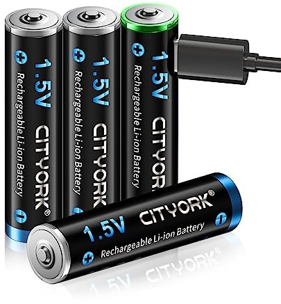 CITYORK Lithium Ionen Aufladbare Akkus AAA, 1,5V AAA Wiederaufladbare Batterien, 1200mWh mit USB-Laden (4er Pack)