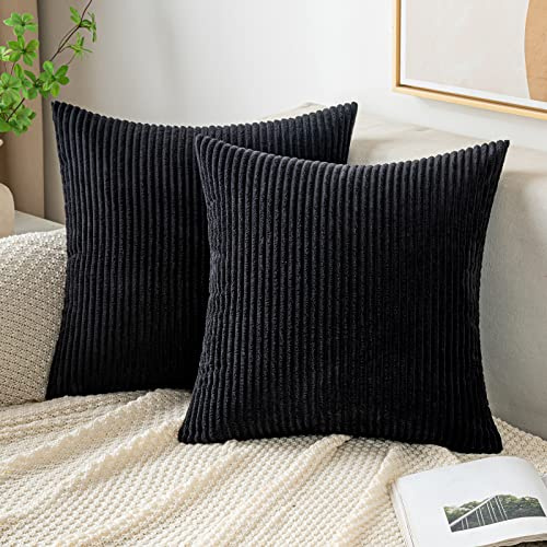 EMEMA Kissenbezug 45x45 Kordsamt Kissenbezüge Schwarz Dekokissen | Sofakissen Cord Kissenhülle Zierkissenbezug Kord Dekorative Weiche für Sofa Wohnzimmer Schlafzimmer 2er Set
