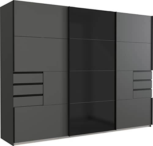 möbelando Schwebetürenschrank >Barcelona< (BxH: 270x208 cm) in GRPAHIT + Glas SCHWARZ