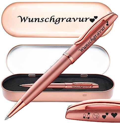 Juwelier Schönschmied PeIikan Kugelschreiber mit Gravur als Geschenk | inkl. Etui mit Wunschgravur (Platz für 10 Stifte) | Jazz Noble Elegance Pink Rose | Gravur Symbole