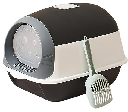 Folpus Toilette per Gatti Completamente Chiusa Lettiera per Gatti con Cappuccio Padella Durevole Anti Spruzzi Sabbiera per Gatti Lettiera per Gatti Lettiera, Nero Bianco