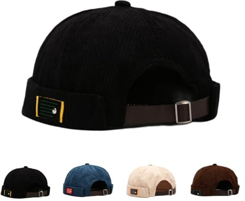 HINGTAT Docker keps hattar för män dödskallemössa mössa arbetare sjöman keps kantlös keps rullad manschett retro mode brättlös hatt med justerbar, 04-Svart, one size