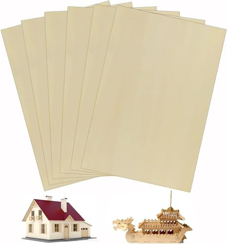 10 Pezzi Fogli di Legno di Balsa Sottili 200 x 100 x 2,5 mm, Fogli di Compensato per Artigianato Fai Da Te, Pittura, Incisione, Modellazione, Decorazione della casa (20x10cm 10pcs)