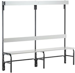 Sypro | Umkleidebank aus Edelstahl | HxT 1650 x 375 mm | Länge 2000 mm | 6 Haken | anthrazit