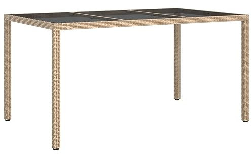 Homgoday Tavolo da giardino 150 x 90 x 75 cm Vetro Temperato/Resina Intrecciata, Piano in Vetro Temperato Tavolo Esterno per Terrazza, Interni Esterni, Piscina, Campeggio