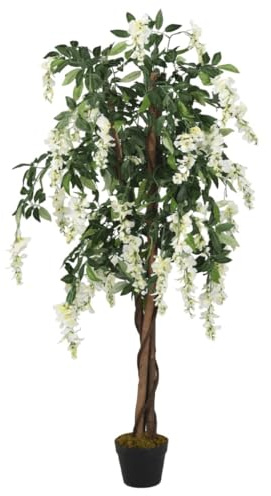 vidaXL Árbol de Wisteria Artificial, Planta Falsa con 560 Hojas, Árbol de Imitación, Decoración para Recibidor Salón Oficina, Verde y Blanco 80 cm