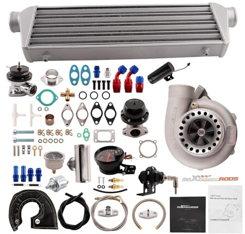 maXpeedingrods GT35 Turbo Kit Turbocharger T3 Flange for 2.5-6.0L Engine Turbo Intercooler 27'' x 7'' x 2.5'' Oil Feed/Return Line 0.63 A/R Turbine
