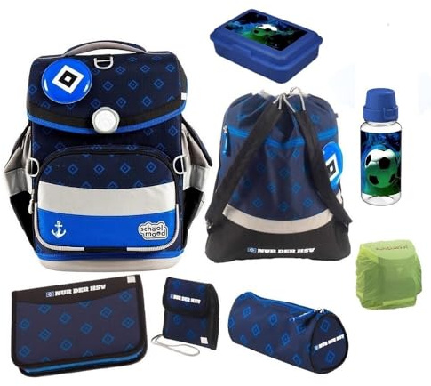 Familando - School Mood Timeless Air+ Schulranzen Set - 9-teilig mit Lunch-Set - HSV Fußball Verein - 980g leicht mit 23L Volumen - mit höhenverstellbarem System & Reflektoren - Ab 1. Klasse