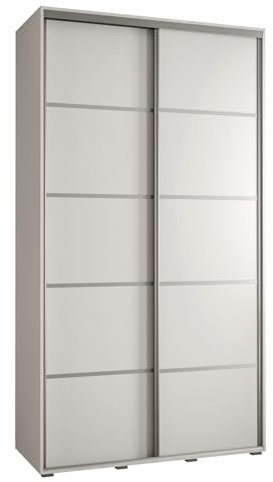 MEBLE KRYSPOL Cannes 4 Moderner Schrank mit 2 Schiebetüren mit Stange, Regale - Aufbewahrungsschrank für Schlafzimmer, Wohnzimmer - 205,2x130x45 cm - Weiß Weiß Silber