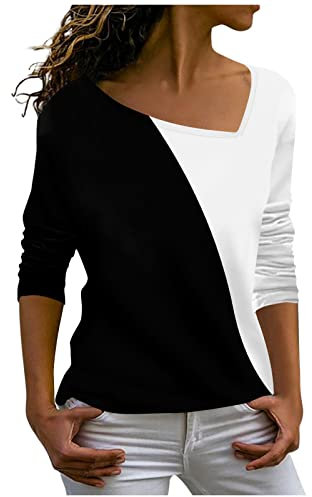 Seidenbluse Damen Pullover elegant Sweatshirt ohne Kapuze Kleid Bluse Festlich Vintage Shirts Kurzarm Hemd Weiß(S, Black)
