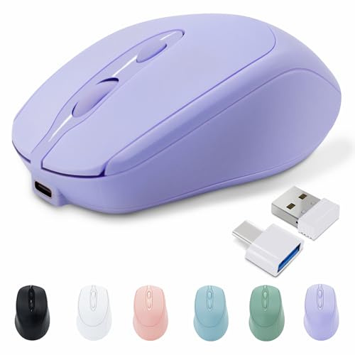 PiMivco Ratón inalámbrico recargable, mouse Bluetooth para portátil/iPad/MacBook Pro/Air, mouse silencioso para PC/Surface Pro/Lenovo/Samsung Tabla, mouse portátil delgado para computadora (morado)