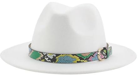 SOYNIA Fedora Trilby Filzhut Hut Hüte Für Männer Gürtel Vintage-Straßen-Fedora-Hüte Breiter Fascinator Damen-Filzhüte 56–58 cm (Erwachsene) Weiß