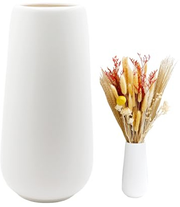 Vase en céramique Blanc 20cm de Haut Surface givrée, Vases à Fleurs Moderne pour décoration de Table intérieur, Vases déco pour Herbe de la Pampa, Vase Boho pour Fleurs fraîches séchées