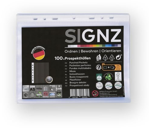SIGNZ Prospekthüllen DIN A5 | starke 100 my | 100 Stück | glasklar | CO2-neutral hergestellt | made in Germany