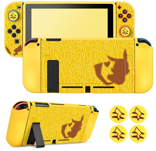DLseego Coque pour Switch,Mince Souple Dockable Switch Coque de Protection Résistant aux Rayures Cover de Protection en TPU avec 2 JoyCon Cover et 4 Capuchons de Poignée de Joystick-Jaune Switch