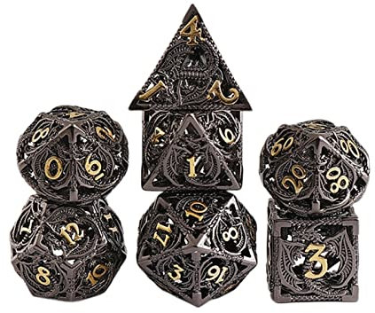 Würfel 7 STÜCKE Mini Hohl Metall Würfel Set aushöhlen Polyhedrale Würfel Set for Rollenspiel Spiel Gezinkte Würfel (Size : Bronze)