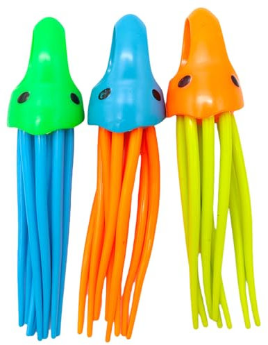 COSORO 3Pcs Diving Squid Toys Swimming Pool Sinking Toy Swimming Sinkers for Kids,Underwater Diving Toys,Fun Squid Dive Bath Water Underwater Pool Training Swim Toy for Girls Boys Gifts