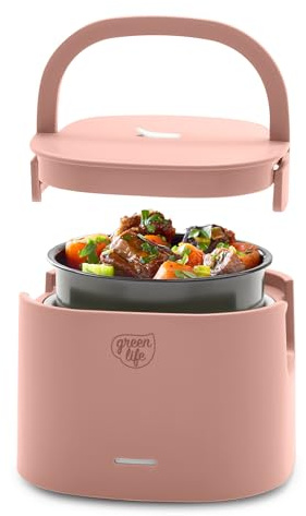 GreenLife Contenitore elettrico per il pranzo da 590 ml, scaldavivande e zuppe, interno antiaderente in ceramica senza PFAS e PFOA, portatile per viaggi e ufficio, coperchio a prova di fuoriuscite,