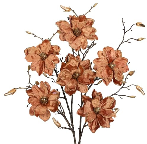 Arborus 3PCS Weihnachtsblumen für Vase Weihnachtsdeko Bronze Künstliche Blumen 76 cm Magnolie Kunstblumen Künstlicher Magnolienzweig für Weihnachtsarrangement Tisch Deko Weihnachtsbaumdeko