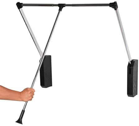 Tcatec Pull Down Closet Rod, 32.68-45.27 Width Adujstable Clothing Organization Rail with Dual Hydraulic Buffer, Back-mounted Wardrobe Lift Space Saving for Home