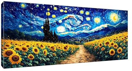 Pintar con Numeros para Adultos Cielo estrellado girasol, Kit de Pintura al óleo de Lienzo DIY, Pintura por Números con 3 Pincel y Pigmento Acrílico, Decor para el Hogar, 70x140cm (Sin Marco) T-371