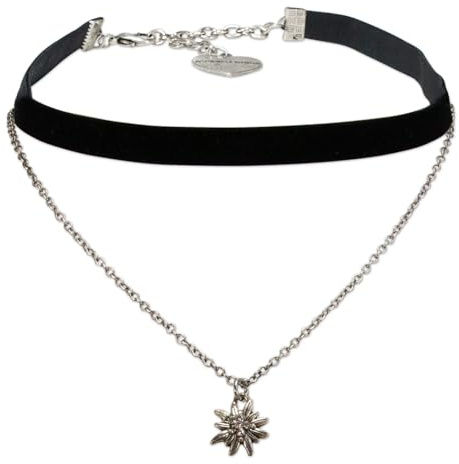 Alpenflüstern Trachten-Samt-Kropfband Strassedelweiss-Kette - nostalgische Trachtenkette enganliegend, Kropfkette elastisch, Damen-Trachtenschmuck, Samtkropfband (in traditionellen Farben) DHK332