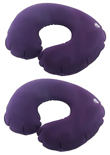 Novstuf Aufblasbares Nackenkissen, 2 Stück Reisekissen Superleichte Tragbare Schnell Aufblasbares Kopfstützkissen Praktisches Nackenhörnchen mit weichem Samtbezug für Büro, Flugzeug, Auto, Zug (Lila)