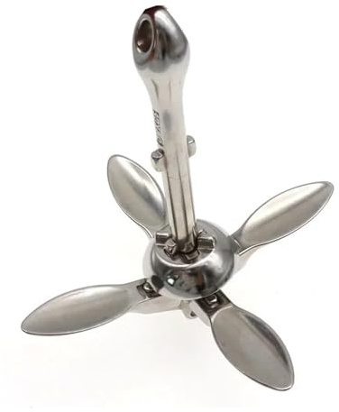 KAKAK 1.5/0.7/2.5/3.2kg Stainless Steel Umbrella Anchor Docking Deck Marine Hardware Boat 4-Tine Folding Grapnel Ancho Yacht Sailboat(0.7kg)