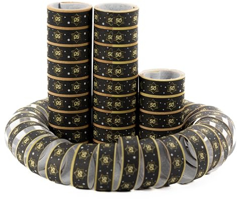 Tiwoca Deko zum 50. Geburtstag – schwarz-goldene Luftschlangen in edler Optik Zahl 50 – Stilvolle Geburtstagsdeko und elegante Geschenkideen für Junge und Mädchen