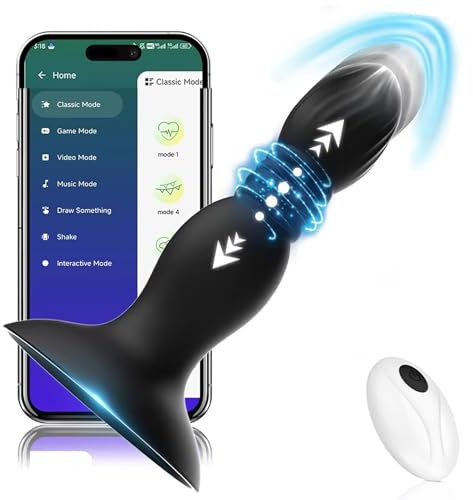 Qhysin Prostata Stimulation Männer Analvibratoren mit Stoßfunktion Analvibrator mit 9 Vibrationsmodi und 9 Schubmodi Schub Analplug Vibrator Anal Dildo Sexspielzeug für Mann Frau Paare（APP）