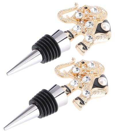 UTHCLO Elephant Zinc Alloy Wine Bottle Stoppers with Rhinestones 2pcs Decorative Wine Corks for Home and Party Use