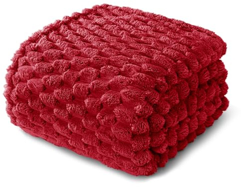 Whale Flotilla Kuscheldecke Flauschige Decke mit 3D-Jacquard-Muster, Exquisite und Warme Wohndecke Sofadecke für Ganzjahreszeiten, 220X240 cm, Rot