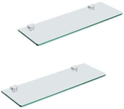 Betinyar - 2 Étagères Flottantes en Verre - Style Minimaliste - Étagère de Salle de Bain - Montage Mural - Acier Inoxydable