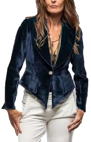 Suncolour Blazer corto de terciopelo con un botón para mujer, estilo vintage, solapa con muescas, chaqueta de terciopelo para exteriores, 7 (Reino Unido), S