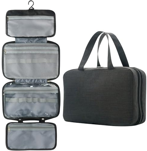 JSTHHTT Hängender Kulturbeutel, Kulturtasche Zum Aufhängen, Reise Kulturbeutel fur Damen/Herren, Faltbare Kulturtasche zum Aufhängen mit 4 Fächern, Kosmetiktasche mit 360° Drehbare Haken