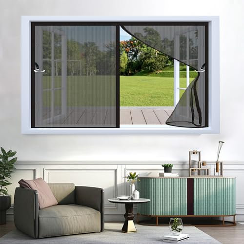 Moustiquaire sur Mesure 68 x 171 cm Moustiquaire de Fenêtre Magnétique Universelle Transparente Fermeture Automatique Filet Anti-Insectes Fenêtre pour Balcon et Salon, Noir